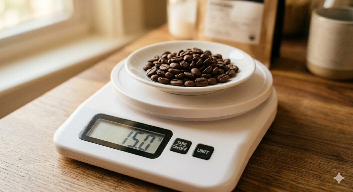豆を計るシーン